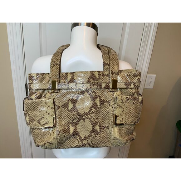 Michael Kors Tan Brown Python Pattern Leather Large Purse Bag - Picture 5 of 9
